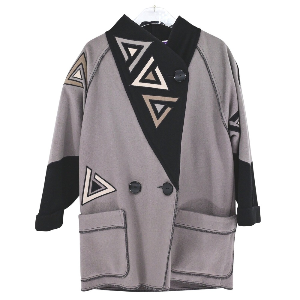Vintage 90s BOHO 100% Wool Made in USA Oversized Geometric Triangle Jacket Coat